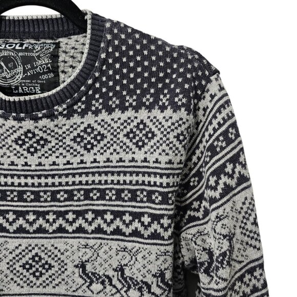 💥Golf Creation Knit Special Edition Cotton Blend Holiday Gray And blue Sweater - Picture 3 of 7